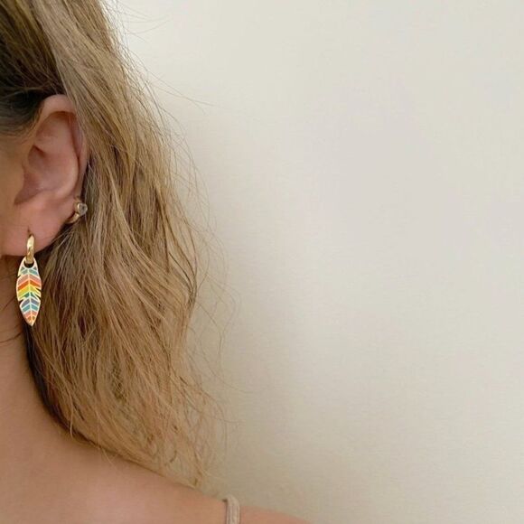 Bohemian Painted Feather Dangle Earrings - Picture 5 of 5